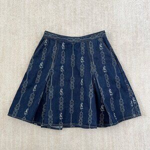 Tory Burch Gemini Link Jacquard Pleated Denim Mini Skirt 4 Blue Cotton